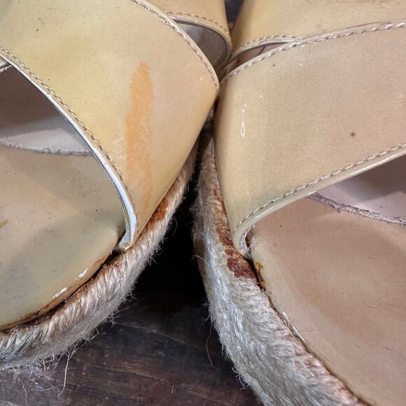 Jimmy Choo Beige Patent Leather Wedge Sandals US Size W10 - Picture 12 of 15